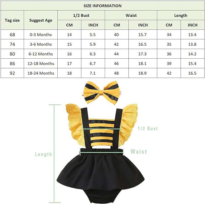 AGQT Baby Girl's Bee Costume 1st Halloween Dress Up Size 0-24 Months 7