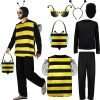 Haull 7 Pcs Adult Bee Costume Kit Men Bumble Bee Outfit Bee Glasses Headband Basket Accessories Funny Halloween Cosplay Party