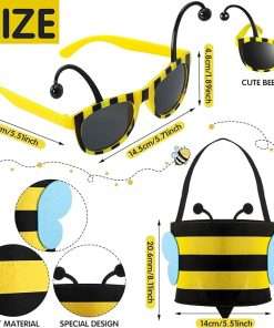 Haull 7 Pcs Adult Bee Costume Kit Men Bumble Bee Outfit Bee Glasses Headband Basket Accessories Funny Halloween Cosplay Party 3
