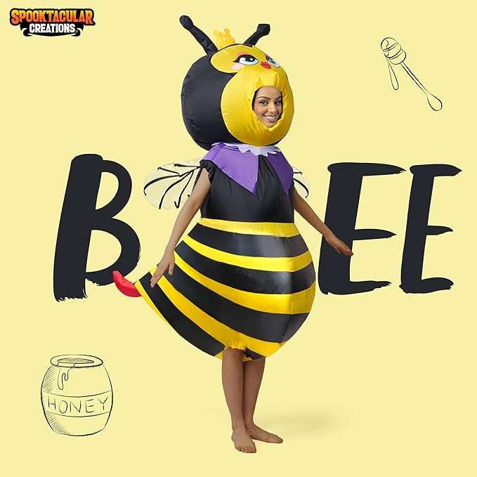 Spooktacular Creations Adult Inflatable Costume Full Body Bumble Bee Air Blow-up Deluxe Halloween Bee Costume 2