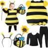 Vabean Bumblebee Costume Long Clothes Pants Bee Antenna Headband Basket Sunflower Cosplay for Toddler Kids(0-6 Months)