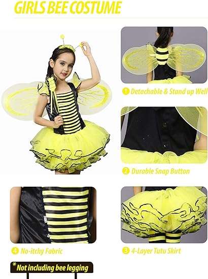 Bumble Bee Costume, Princess Fancy Dress Up(Tutu, Wings, Antenna) - 2