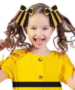 Bumble Bee Ribbon Hair Bow Clip Girls Cute Yellow Black Polkadot Honey Bee Alligator Pins Barrettes Kids Handmade Halloween - 3