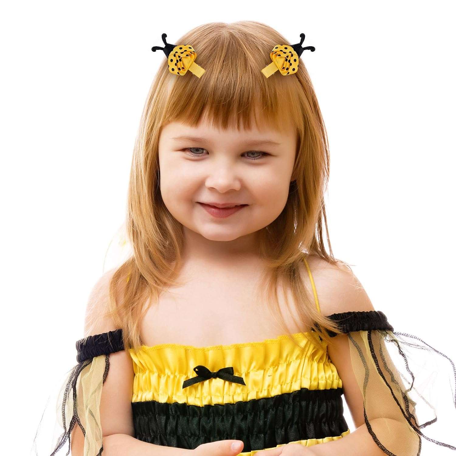 Bumble Bee Ribbon Hair Bow Clip Girls Cute Yellow Black Polkadot Honey Bee Alligator Pins Barrettes Kids Handmade Halloween - 4