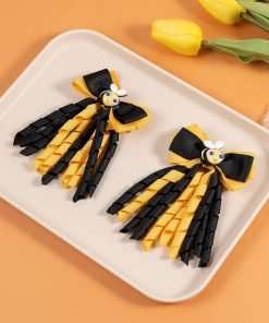 Bumble Bee Ribbon Hair Bow Clip Girls Cute Yellow Black Polkadot Honey Bee Alligator Pins Barrettes Kids Handmade Halloween - 6