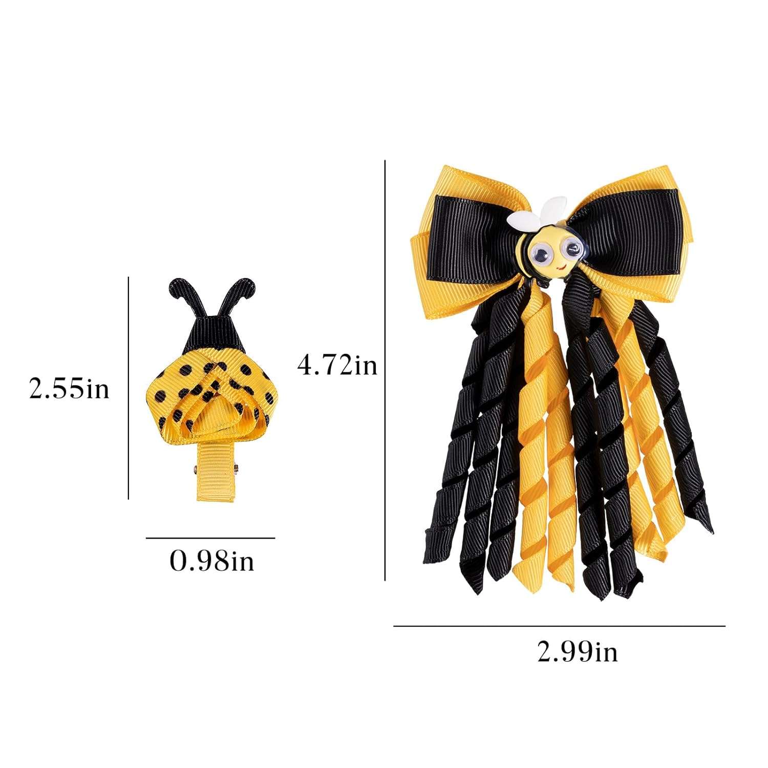 Bumble Bee Ribbon Hair Bow Clip Girls Cute Yellow Black Polkadot Honey Bee Alligator Pins Barrettes Kids Handmade Halloween - 7