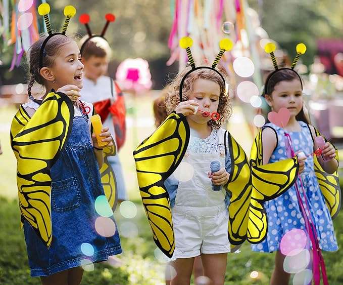 Creatoy Bee-Wings for Kids with Antenna Heaband Toddler Bee Dress Up Costumes for Pretend Play Girls Fairy Princess Bee Outfit - 3