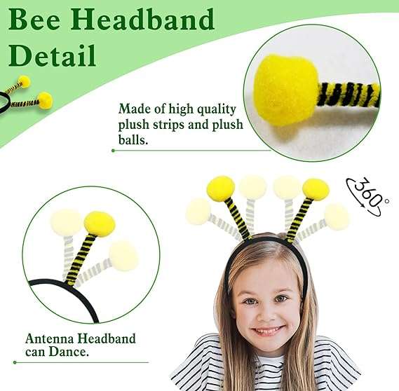 Creatoy Bee-Wings for Kids with Antenna Heaband Toddler Bee Dress Up Costumes for Pretend Play Girls Fairy Princess Bee Outfit - 5