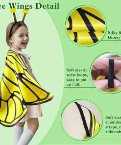 Creatoy Bee-Wings for Kids with Antenna Heaband Toddler Bee Dress Up Costumes for Pretend Play Girls Fairy Princess Bee Outfit - 6