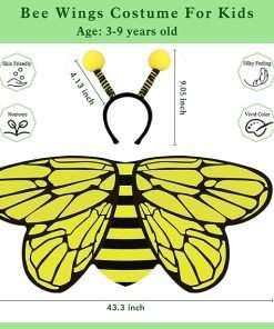 Creatoy Bee-Wings for Kids with Antenna Heaband Toddler Bee Dress Up Costumes for Pretend Play Girls Fairy Princess Bee Outfit - 7