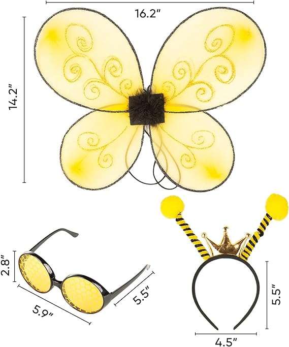 Funcredible Bumble Bee Costume Accessories - Bee Wings and Bee Antenna Headband with Bee Glasses - Honey Bee Costumes - 7