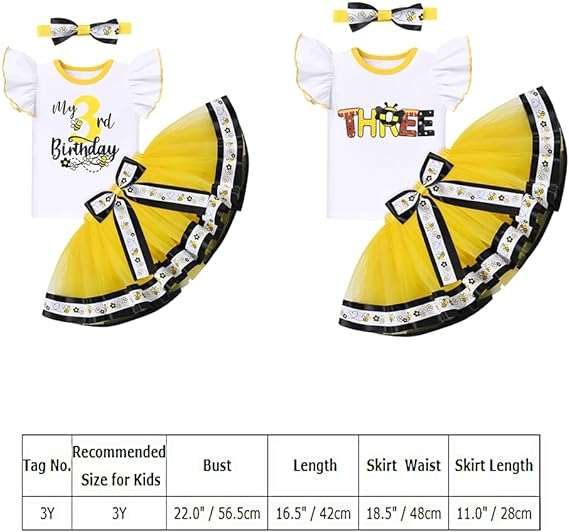 IBTOM CASTLE Baby Girls First Birthday Outfit Bee Romper Tutu Skirt Bowknot Headband Cake Smash Photoshoot Clothes - 7