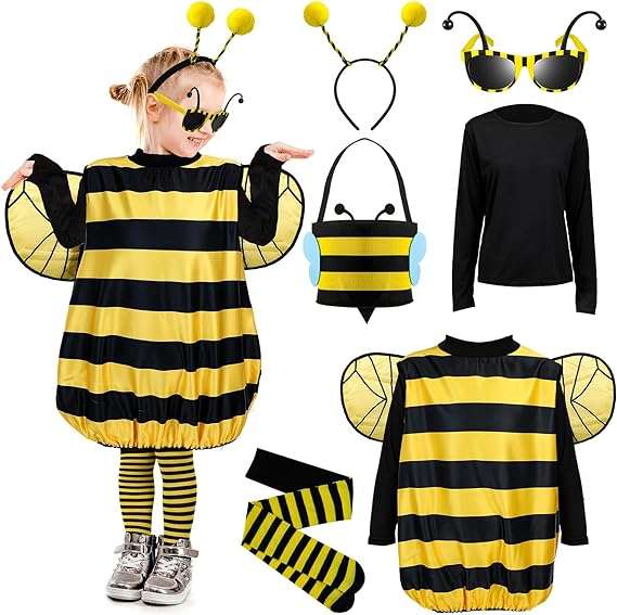 Janmercy Bee Costume Kit Halloween Bee Cosplay Kids Costume Boys Girls Bee Costume Accessories Halloween Cosplay Party - 1