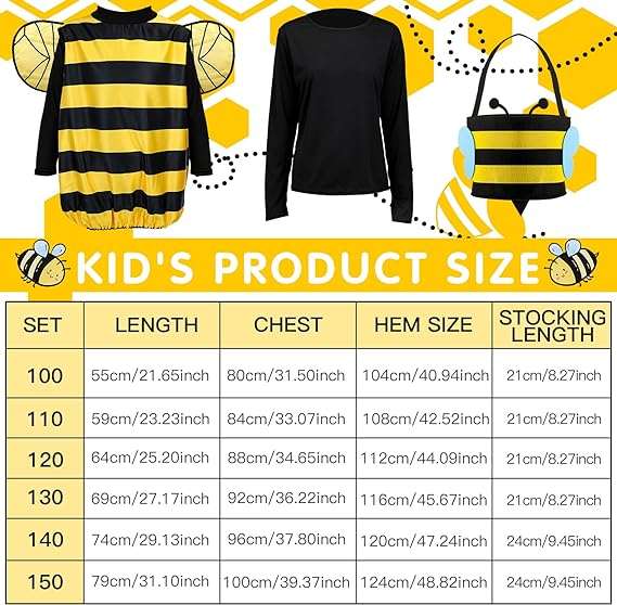 Janmercy Bee Costume Kit Halloween Bee Cosplay Kids Costume Boys Girls Bee Costume Accessories Halloween Cosplay Party - 2