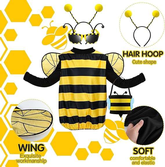 Janmercy Bee Costume Kit Halloween Bee Cosplay Kids Costume Boys Girls Bee Costume Accessories Halloween Cosplay Party - 3