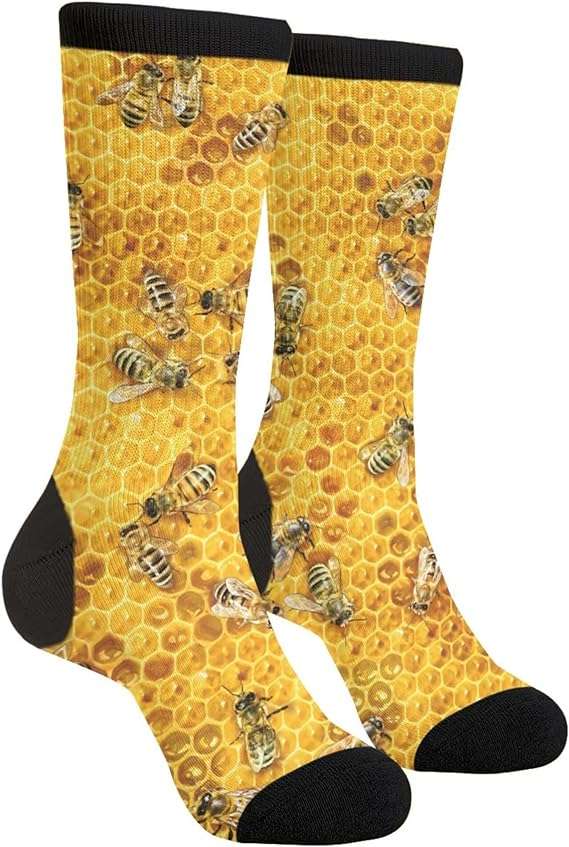 Men's Honey Bees On A Honey Combs Athletic Socks, Novelty Crew Dress Socks Gift - 1