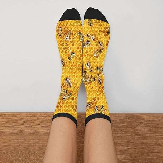 Men's Honey Bees On A Honey Combs Athletic Socks, Novelty Crew Dress Socks Gift - 3