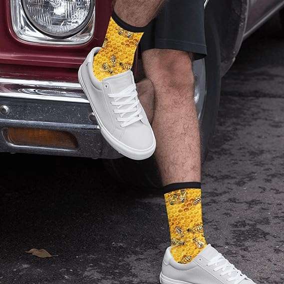 Men's Honey Bees On A Honey Combs Athletic Socks, Novelty Crew Dress Socks Gift - 4