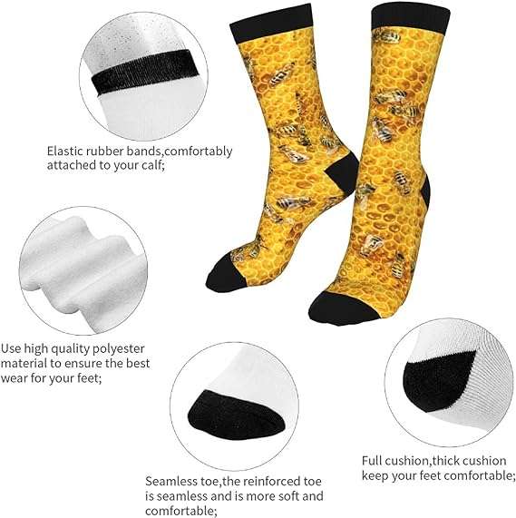 Men's Honey Bees On A Honey Combs Athletic Socks, Novelty Crew Dress Socks Gift - 6