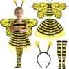 Newcotte 4 Pcs Halloween Girls Bee Ladybug Costume Includes Wings Tutu Headband Striped Tights for Kids Toddler Halloween - 1