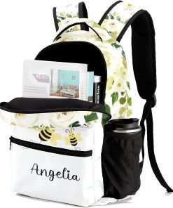 BEYODD Custom Kids Backpack, Personalized Student School Bags for Boys & Girls, Bookbags for Travel Cute Bee Floral - 4