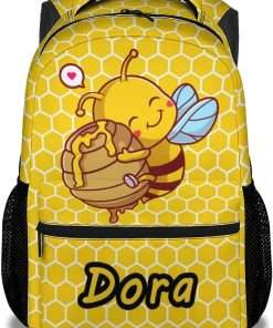 Customized Unisex Bee Backpacks, 16 Inches Cute Personalized Backpack for School, Yellow Durable Bookbag for Kids - 1