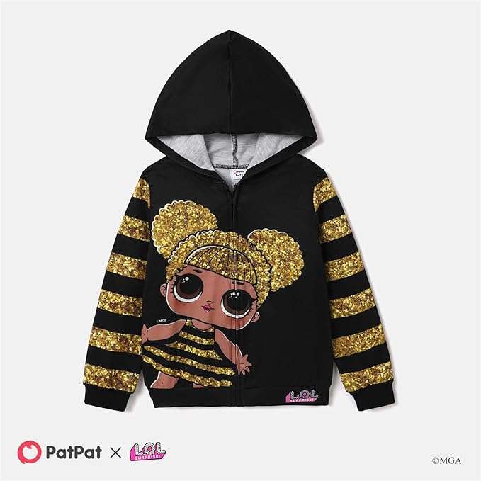 L.O.L. Surprise! Toddler Kid Girl Sequin Zipper Coat Jacket Character Print Long Sleeves Outwear - 5