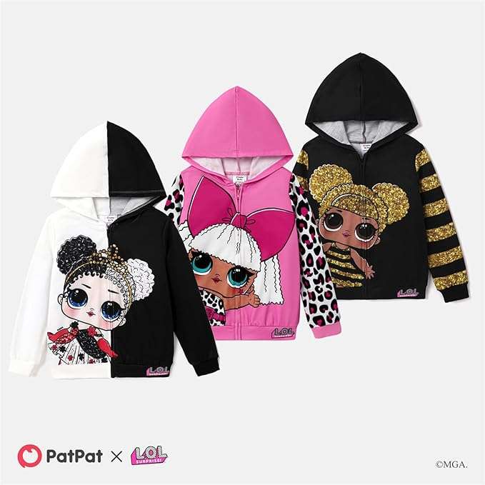 L.O.L. Surprise! Toddler Kid Girl Sequin Zipper Coat Jacket Character Print Long Sleeves Outwear - 7