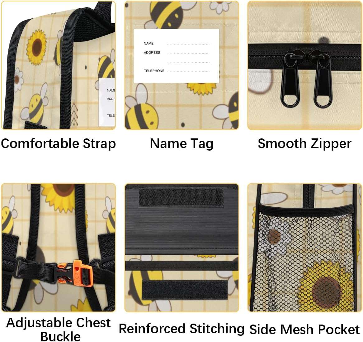 XMNYGJ Cute Bees Toddler Backpack for Boys Girls, Preschool Kindergarten Elementary Kids Backpacks School Student Bookbags Children Bag with Chest Strap - 4