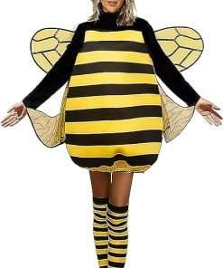 LABULADUO Bee Costume Adult Halloween Costume Women Bee Halloween Costumes with Wings Headband Leg Sleeves for Party Dress Up - 1