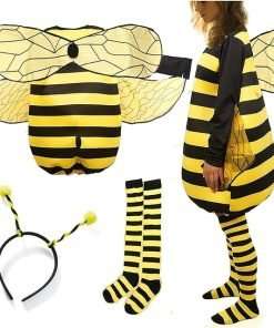 LABULADUO Bee Costume Adult Halloween Costume Women Bee Halloween Costumes with Wings Headband Leg Sleeves for Party Dress Up - 2