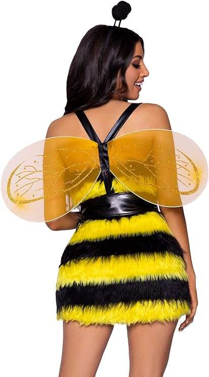 Leg Avenue Women's 3 Pc Bizzy Bee Costume with Dress, Wing Harness, Headband - 2