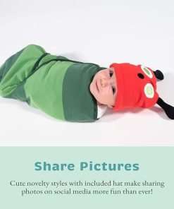 Cuddle Club Baby Swaddle - 100% Cotton Adjustable Velcro Newborn Blanket Wrap - with Novelty Hat Beanie - 3