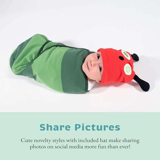 Cuddle Club Baby Swaddle - 100% Cotton Adjustable Velcro Newborn Blanket Wrap - with Novelty Hat Beanie - 3