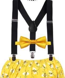 IBTOM CASTLE Baby Boy First Birthday Outfit Watermelon Cows Theme Pants+Y-Back Suspenders+Headband Bowtie Photo Props Costume - 2