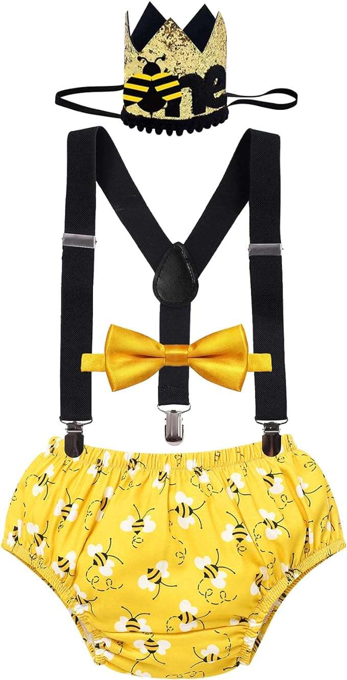 IBTOM CASTLE Baby Boy First Birthday Outfit Watermelon Cows Theme Pants+Y-Back Suspenders+Headband Bowtie Photo Props Costume - 2