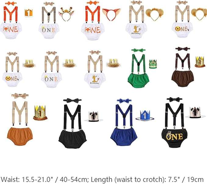 IBTOM CASTLE Baby Boy First Birthday Outfit Watermelon Cows Theme Pants+Y-Back Suspenders+Headband Bowtie Photo Props Costume - 7