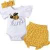 IDOPIP Newborn Baby Girls Clothes Ruffles Sleeve Romper + Fruit Floral Bottoms Shorts + Headband 3PCS Summer Birthday Outfits - 1