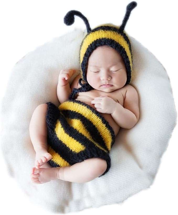 Newborn Monthly Baby Photography Prop Outfits Boys Girl Bee Hat Clothes Photo Shoot Costume - 1