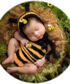 Zeroest Newborn Photography Props Bee Photoshoot Outfits Girl Boy Picture Outfit Baby Photo Knitted Bee Bonnet Romper - 2