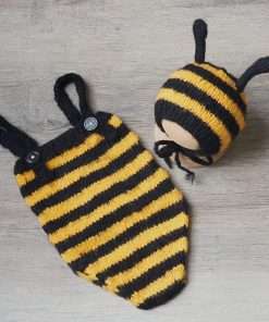 Zeroest Newborn Photography Props Bee Photoshoot Outfits Girl Boy Picture Outfit Baby Photo Knitted Bee Bonnet Romper - 3