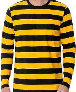 Funny World Men's Striped T-Shirt Crewneck Long Sleeves Basic Casual Top - 1