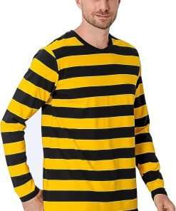 Funny World Men's Striped T-Shirt Crewneck Long Sleeves Basic Casual Top - 2