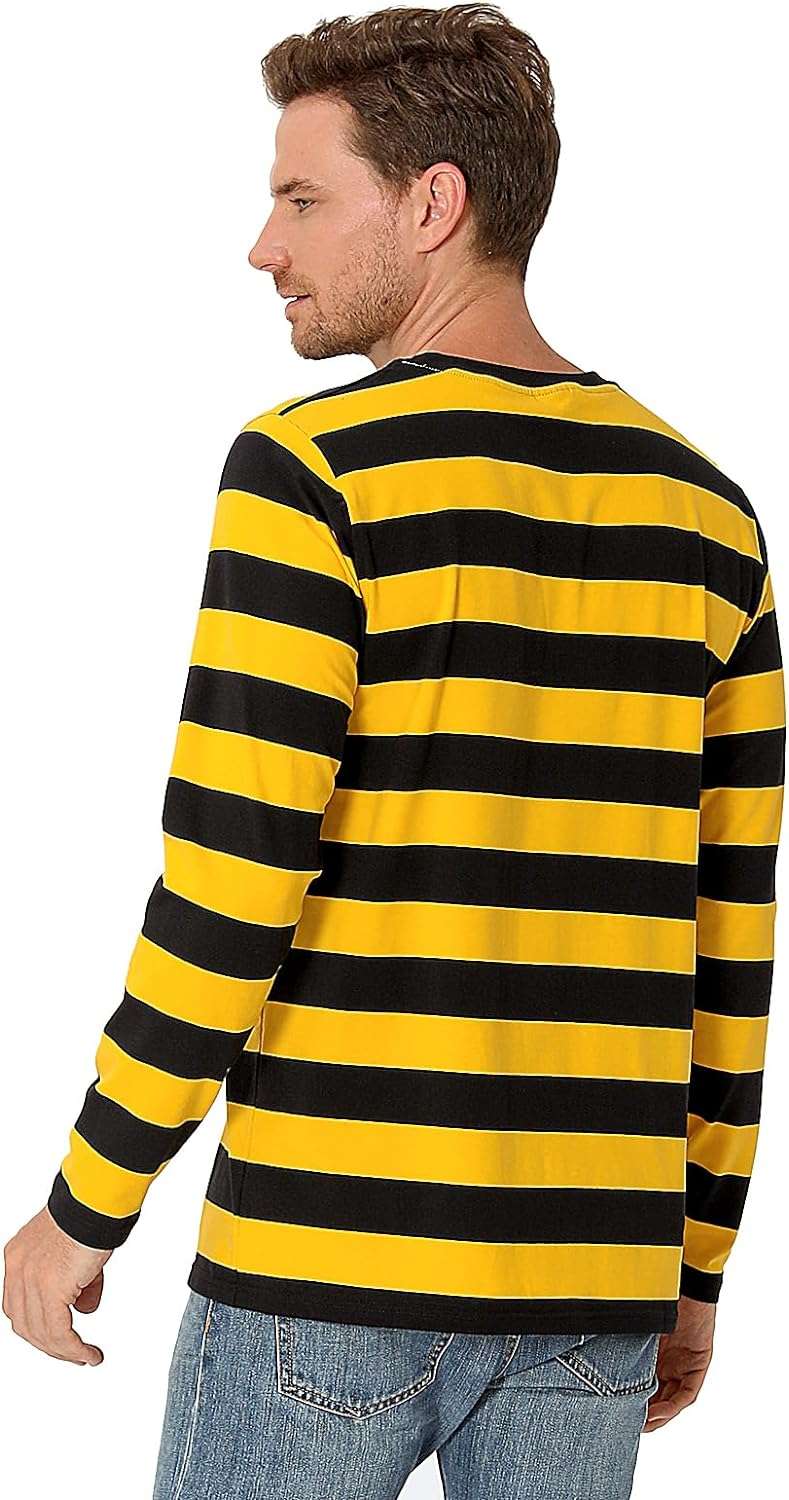Funny World Men's Striped T-Shirt Crewneck Long Sleeves Basic Casual Top - 3