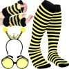 Patelai 4 Pcs Halloween Bee Costume Accessories Kit for Women Bee Antenna Headband Bee Sun Glasses Bee Striped Leg Warmers Knee Thigh High Stocking Long Gloves for Kids - 1