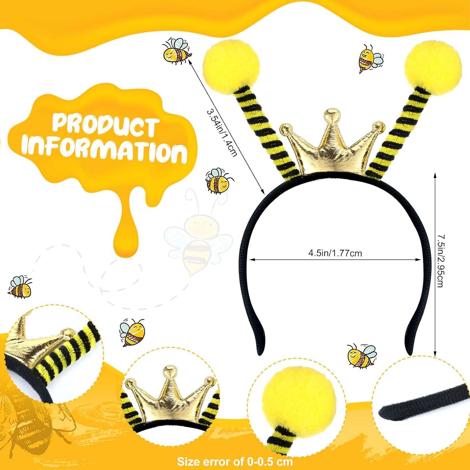 Patelai 4 Pcs Halloween Bee Costume Accessories Kit for Women Bee Antenna Headband Bee Sun Glasses Bee Striped Leg Warmers Knee Thigh High Stocking Long Gloves for Kids - 2