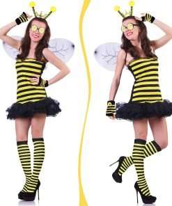 Patelai 4 Pcs Halloween Bee Costume Accessories Kit for Women Bee Antenna Headband Bee Sun Glasses Bee Striped Leg Warmers Knee Thigh High Stocking Long Gloves for Kids - 4