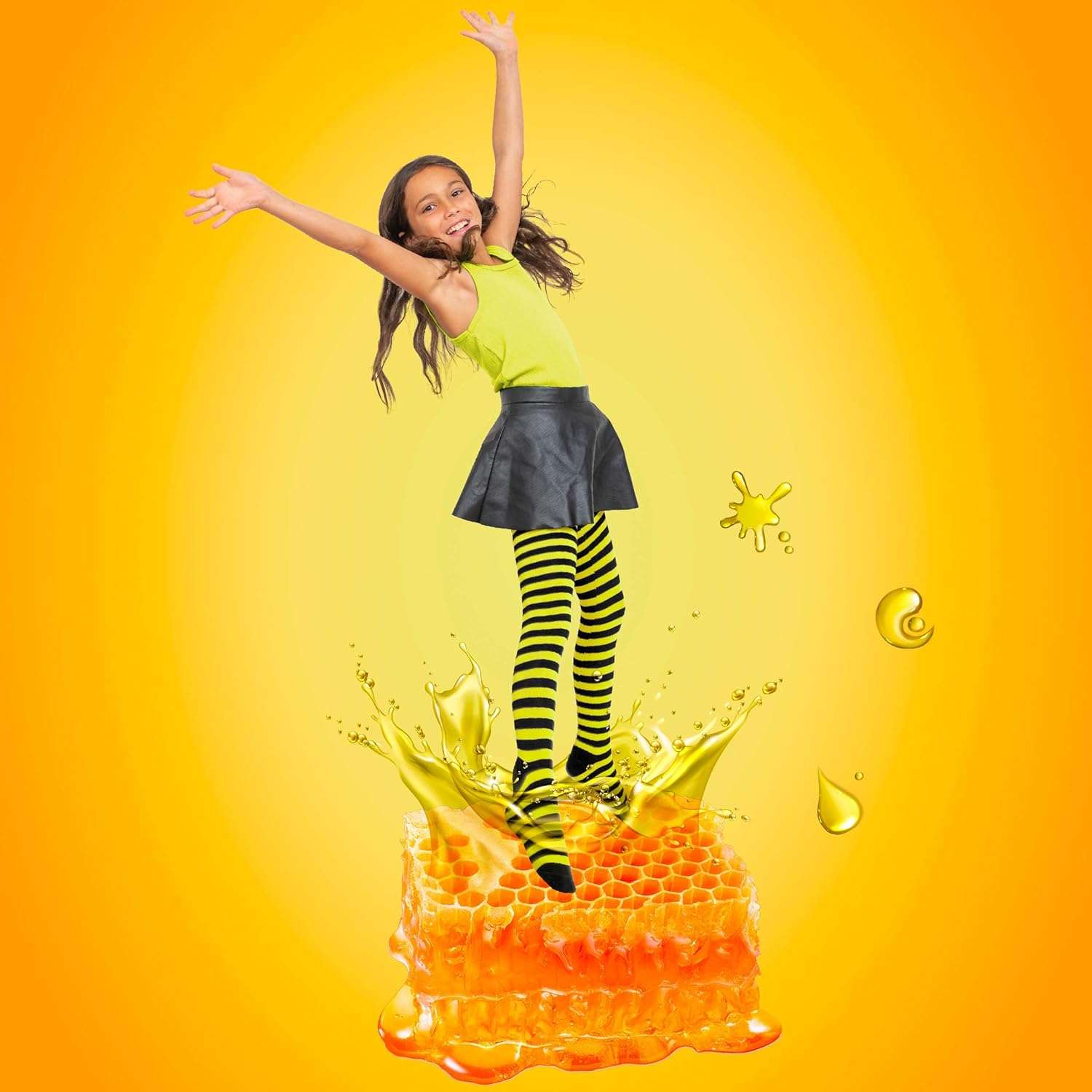 Skeleteen Black and Yellow Socks - Over the Knee Striped Thigh High Costume Accessories Bumble Bee Stockings for Women and Kids - 3