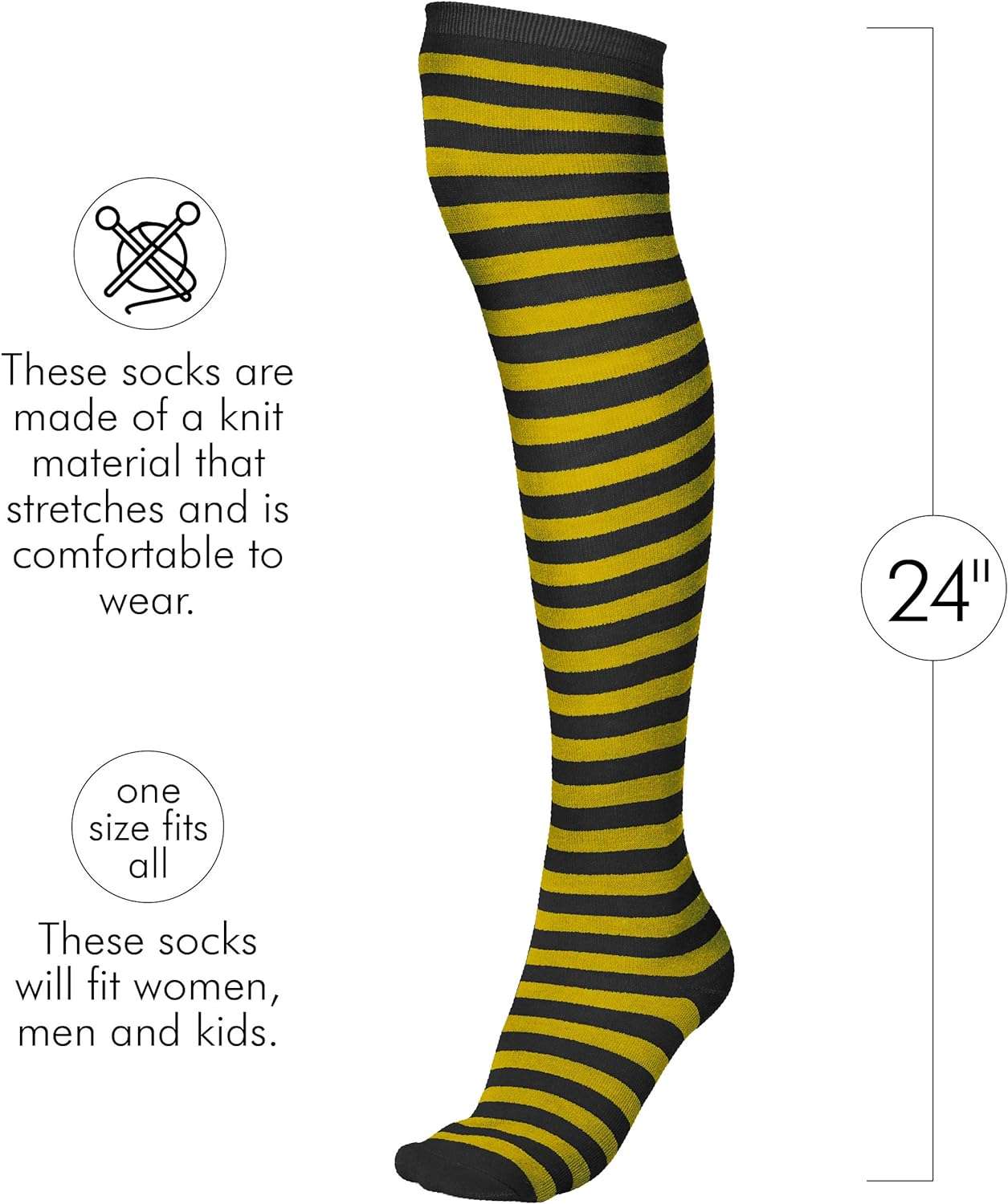 Skeleteen Black and Yellow Socks - Over the Knee Striped Thigh High Costume Accessories Bumble Bee Stockings for Women and Kids - 5