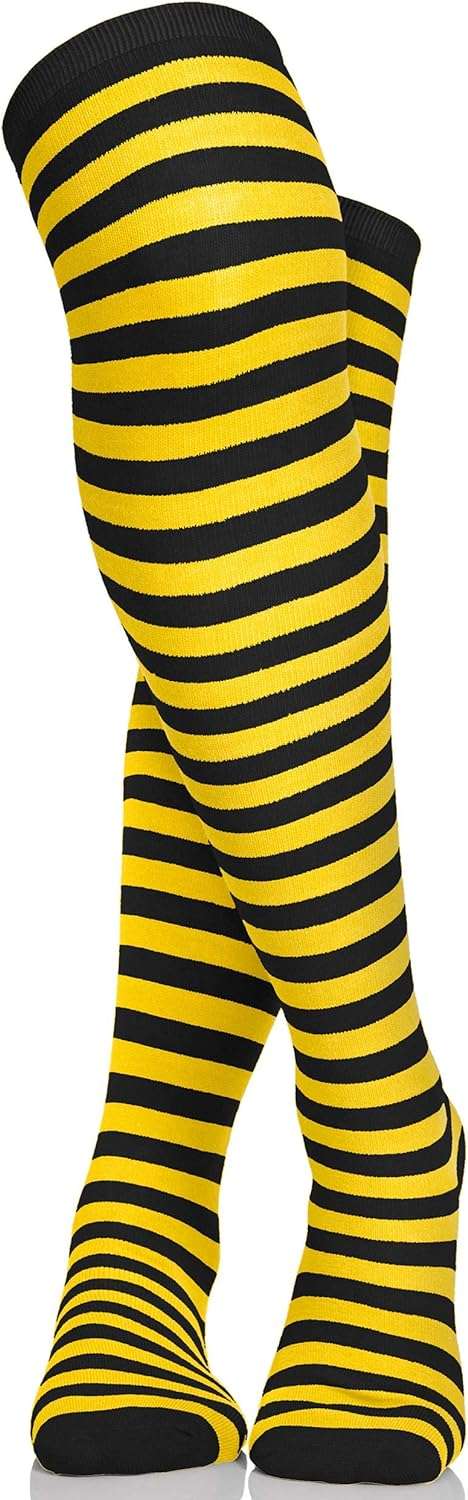 Skeleteen Black and Yellow Socks - Over the Knee Striped Thigh High Costume Accessories Bumble Bee Stockings for Women and Kids - 6